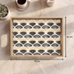 Waaier - Patroon - Zwart - Beige Dienblad Rechthoek middel 911 -USP_Formaat