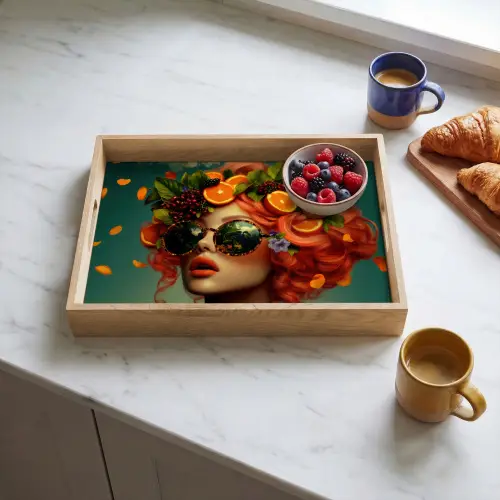 Vrouw - Sinaasappel - Bessen - Oranje Dienblad Rechthoek middel -sfeer2