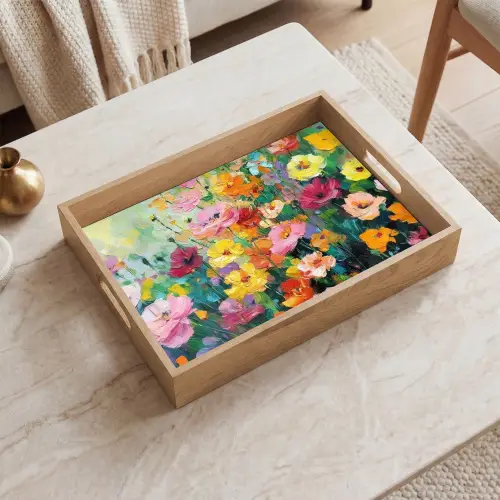 Bloemen explosie - Heldere kleuren - Vrolijk Dienblad Rechthoek middel -sfeer1