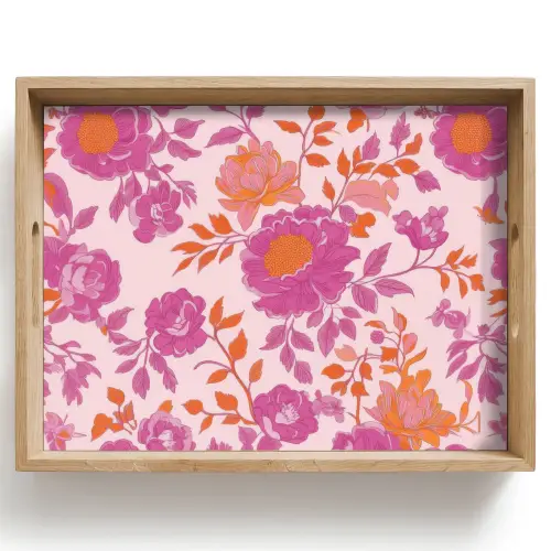 Bloemenpatroon - Roze - Oranje - Bloemen Dienblad Rechthoek middel -z3d_shopping