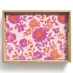 Bloemenpatroon - Roze - Oranje - Bloemen Dienblad Rechthoek middel -z3d_shopping