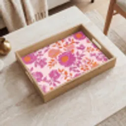 Bloemenpatroon - Roze - Oranje - Bloemen Dienblad Rechthoek middel -sfeer1
