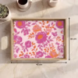 Bloemenpatroon - Roze - Oranje - Bloemen Dienblad Rechthoek middel -USP_Formaat