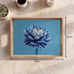 Bloem - Blauw - Bloemblaadjes - Streepjes Dienblad Rechthoek middel -USP_Formaat