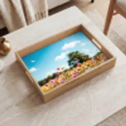 Bloemenweide - Blauw - Lucht - Kleuren Dienblad Rechthoek middel -sfeer1