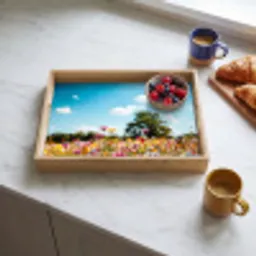 Bloemenweide - Blauw - Lucht - Kleuren Dienblad Rechthoek middel -sfeer2