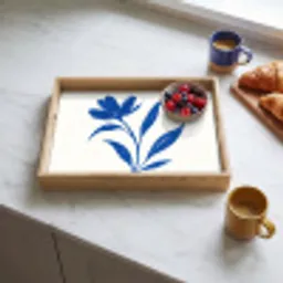 Bloem - Blaadjes - Minimalistisch - Blauw Dienblad Rechthoek middel -sfeer2