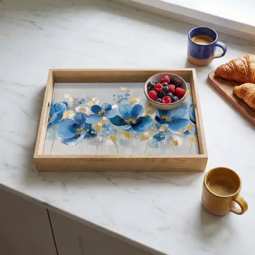 Bloemen - Blauw - Abstract Dienblad Rechthoek middel -sfeer2
