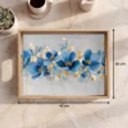 Bloemen - Blauw - Abstract Dienblad Rechthoek middel -USP_Formaat