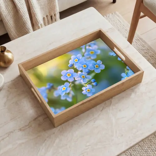 Bloemetjes - Blauw - Vergeet mij nietjes Dienblad Rechthoek middel -sfeer1