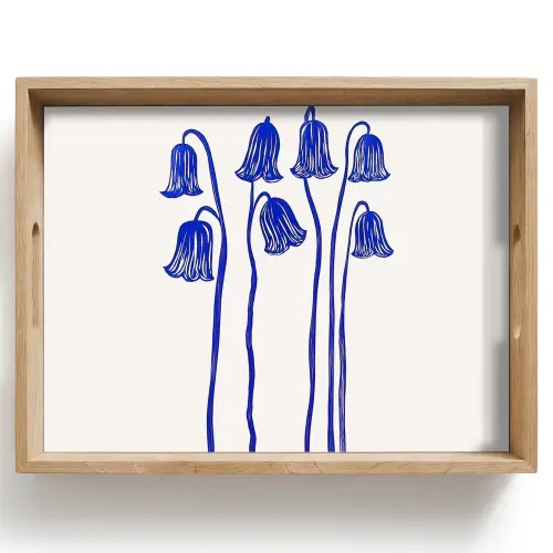 Bloemen - Blauw - Lijnen - Bloemblaadjes Dienblad Rechthoek middel -z3d_shopping