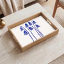 Bloemen - Blauw - Lijnen - Bloemblaadjes Dienblad Rechthoek middel -sfeer1