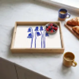 Bloemen - Blauw - Lijnen - Bloemblaadjes Dienblad Rechthoek middel -sfeer2