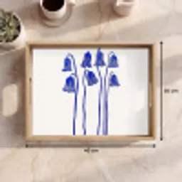 Bloemen - Blauw - Lijnen - Bloemblaadjes Dienblad Rechthoek middel -USP_Formaat