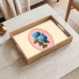 Bloemen - Blauw - Lijst - Bladeren Dienblad Rechthoek middel -sfeer1