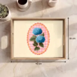 Bloemen - Blauw - Lijst - Bladeren Dienblad Rechthoek middel -USP_Formaat