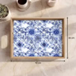 Bloemen - Blauw - Patroon - Wit Dienblad Rechthoek middel 911 -USP_Formaat