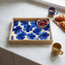 Bloemen - Blauw -Patroon - Wit Dienblad Rechthoek middel -sfeer2