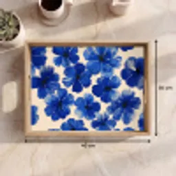 Bloemen - Blauw -Patroon - Wit Dienblad Rechthoek middel -USP_Formaat