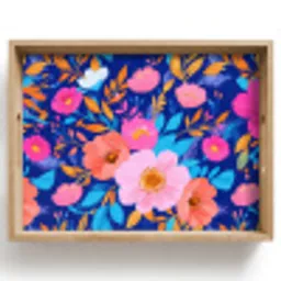 Bloemen - Blauw - Roze Dienblad Rechthoek middel -z3d_shopping