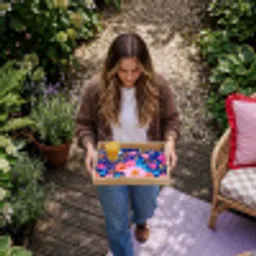 Bloemen - Blauw - Roze Dienblad Rechthoek middel -sfeer5