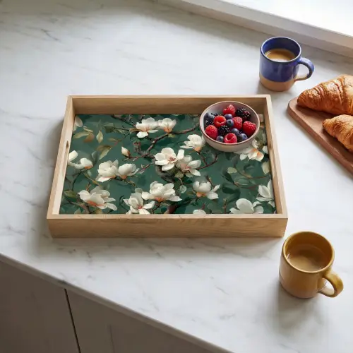 Bloemen - Takken - Wit - Klassiek Dienblad Rechthoek middel -sfeer2