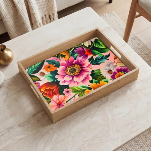 Bloemen - Kleurrijk - Roze Dienblad Rechthoek middel -sfeer1