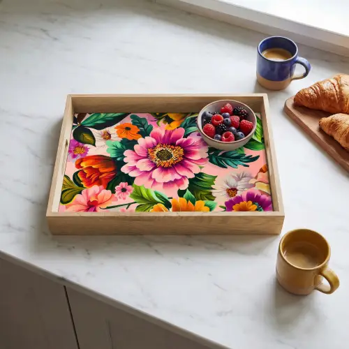 Bloemen - Kleurrijk - Roze Dienblad Rechthoek middel -sfeer2