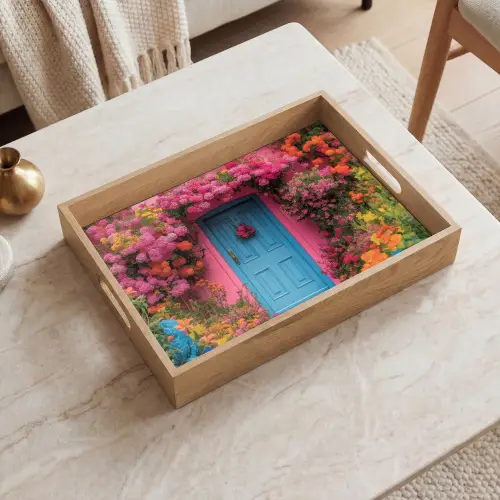 Bloemen - Deur - Roze Dienblad Rechthoek middel -sfeer1