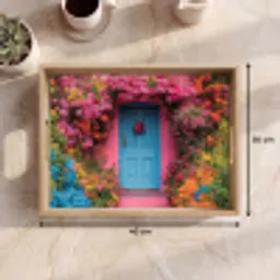 Bloemen - Deur - Roze Dienblad Rechthoek middel -USP_Formaat