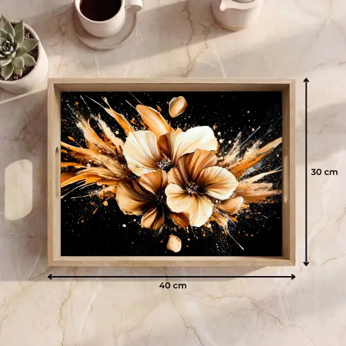 Bloemen - Goud - Graffiti - Zwart - Abstract Dienblad Rechthoek middel -USP_Formaat