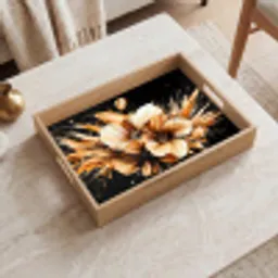 Bloemen - Goud - Graffiti - Zwart - Abstract Dienblad Rechthoek middel -sfeer1