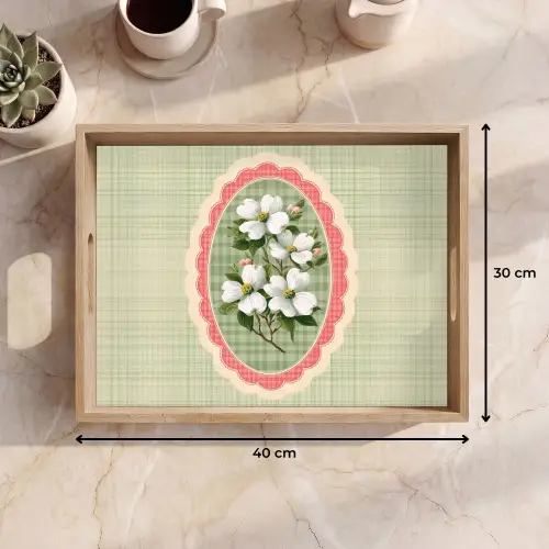 Bloemen - Illustratie - Geruit - Groen Dienblad Rechthoek middel -USP_Formaat