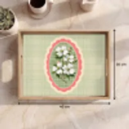Bloemen - Illustratie - Geruit - Groen Dienblad Rechthoek middel -USP_Formaat