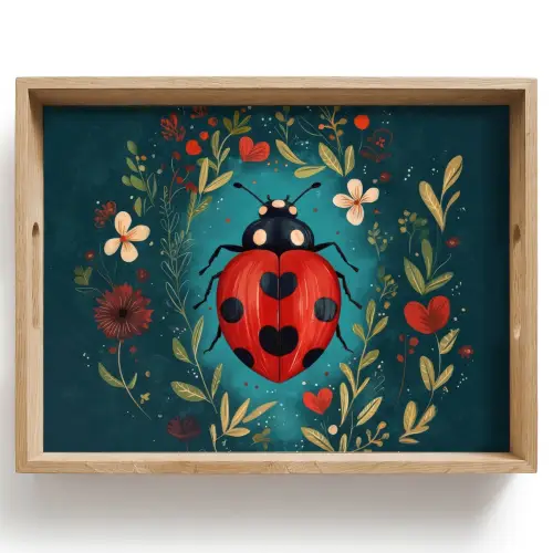 Bloemen - Lieveheersbeestje - Hartje - Rood Dienblad Rechthoek middel -z3d_shopping