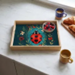 Bloemen - Lieveheersbeestje - Hartje - Rood Dienblad Rechthoek middel -sfeer2