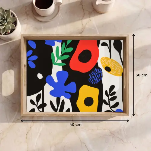 Bloemen - Bladeren - Abstract - Zwart Dienblad Rechthoek middel -USP_Formaat