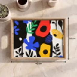 Bloemen - Bladeren - Abstract - Zwart Dienblad Rechthoek middel -USP_Formaat