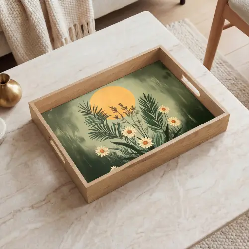 Bloemen - Bladeren - Zon - Groen Dienblad Rechthoek middel -sfeer1