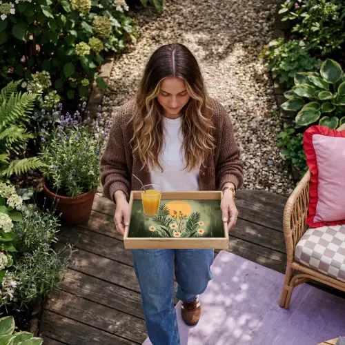Bloemen - Bladeren - Zon - Groen Dienblad Rechthoek middel -sfeer5
