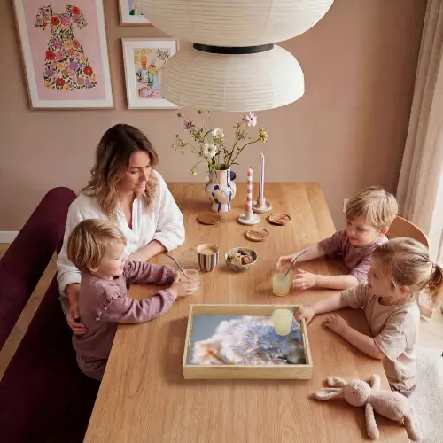 Bloemen - Lichtblauw - Wazig - Trosje Dienblad Rechthoek middel -sfeer4