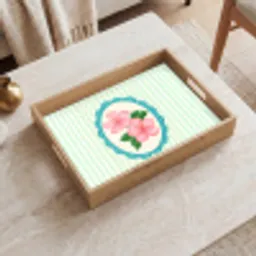 Bloemen - Ovaal - Strepen - Groen Dienblad Rechthoek middel -sfeer1