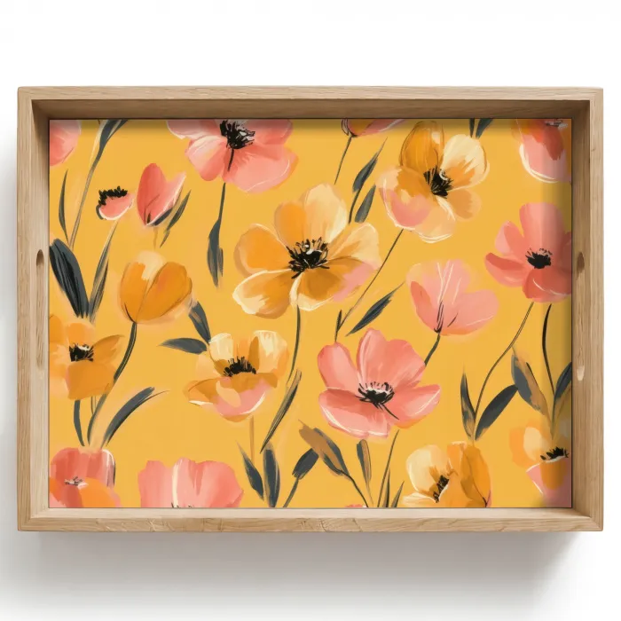 Bloemen - Geschilderd - Geel Dienblad Rechthoek middel -z3d_shopping