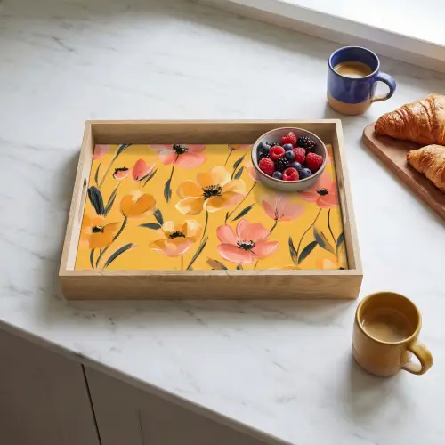 Bloemen - Geschilderd - Geel Dienblad Rechthoek middel -sfeer2
