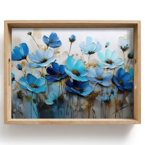 Bloemen - Schilderij - Blauw Dienblad Rechthoek middel -z3d_shopping