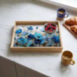 Bloemen - Schilderij - Blauw Dienblad Rechthoek middel -sfeer2