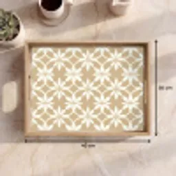 Bloemen - Patroon - Beige Dienblad Rechthoek middel 911 -USP_Formaat