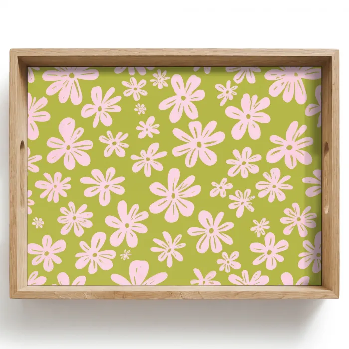 Bloemen - Roze - Getekend - Patroon Dienblad Rechthoek middel -z3d_shopping