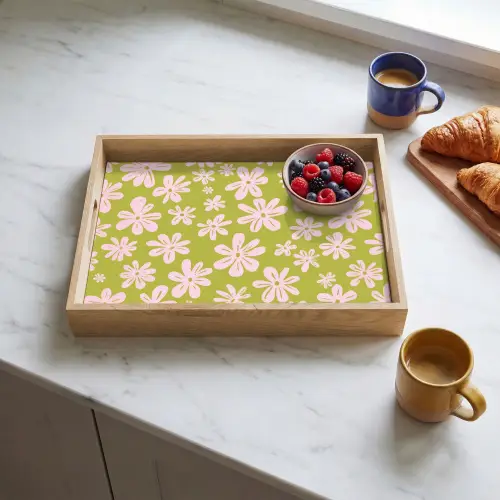Bloemen - Roze - Getekend - Patroon Dienblad Rechthoek middel -sfeer2