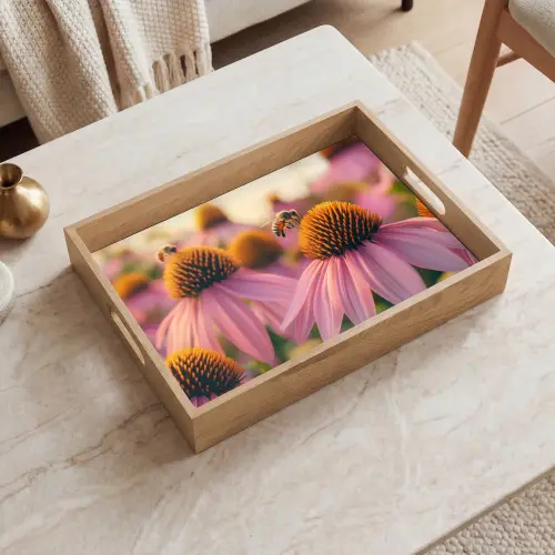 Bloemen - Paars - Bijen Dienblad Rechthoek middel -sfeer1